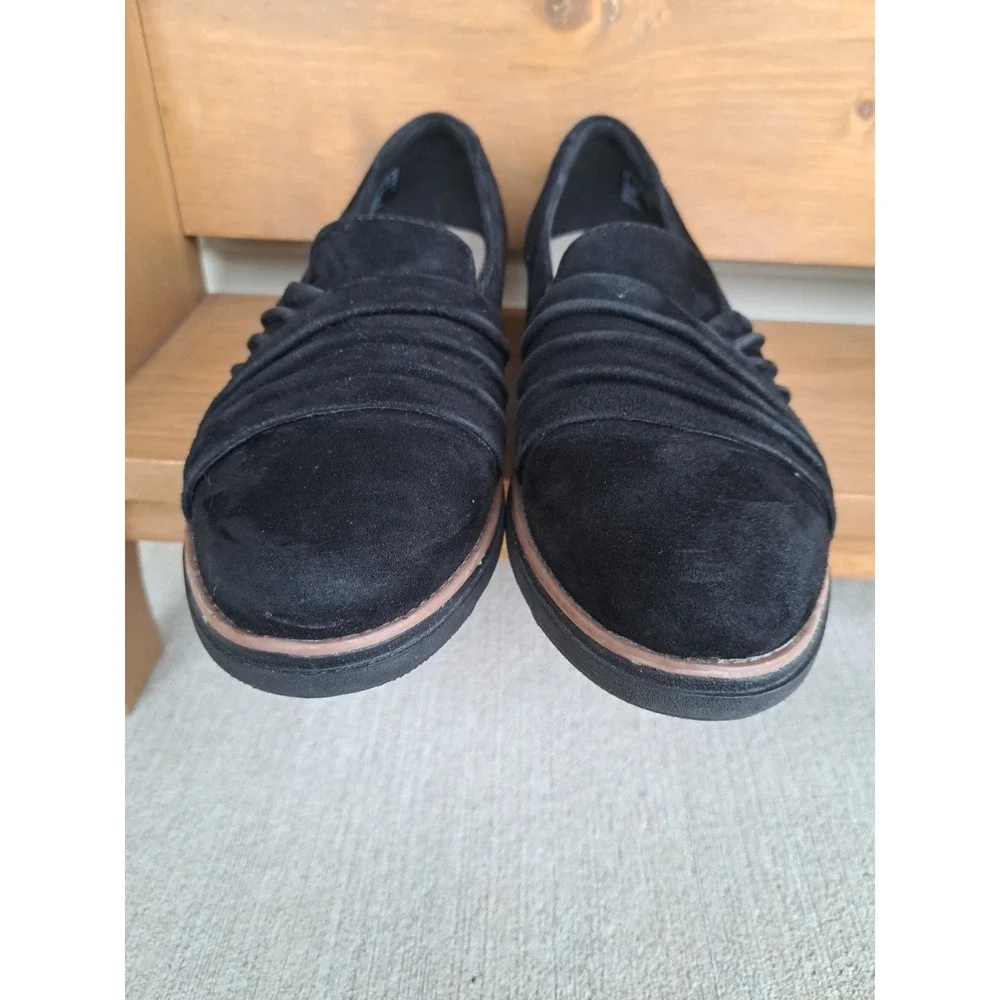 Clarks Women's Black Leather Suede Sharon Villa Loafers Wedge Comfort Shoes 11 M